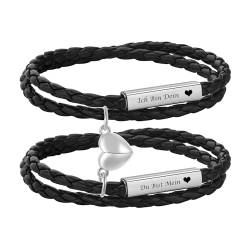 Personalisierte Partnerarmbänder mit Gravur - Lederarmband Herren Damen Pärchen Armband mit Namen Partner Armbänder Magnet mit HERZ Weihnachten Jubiläum Geburtstag Valentinstag Geschenke für sie ihn von XUANPAI