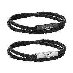 Personalisierte Partnerarmbänder mit Gravur - Lederarmband Herren Damen Pärchen Armband mit Namen Partner Armbänder Magnet mit HERZ Weihnachten Jubiläum Geburtstag Valentinstag Geschenke für sie ihn von XUANPAI