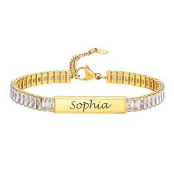 Personalisiertes Armband Damen Freundschaftsarmband Glitzer - Namensarmband mit Gravur Gold Silber Shining 5A Zirkonia Kristall Tennis Armband Armband Mädchen BFF Mutter Tochter Bridesmaid (Gold) von XUANPAI