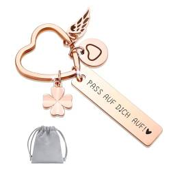 Schlüsselanhänger Personalisiert Geschenke Frauen - Schutzengel Schlüsselanhänger Auto Pass auf dich auf Schlüsselanhänger lch liebe dich Kleinigkeiten Geschenk Freundin Freund Mama (1, Roségold) von XUANPAI