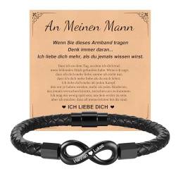 Valentinstag Armband Herren Personalisierte Geschenke - Lederarmband Herren mit Gravur Namen Geflochtenes Armband Leder Unendlichkeits Ich Liebe Dich Geschenk Jahrestag Männer Geschenke (Schwarz, 19) von XUANPAI