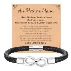 Valentinstag Armband Herren Personalisierte Geschenke - Lederarmband Herren mit Gravur Namen Geflochtenes Armband Leder Unendlichkeits Ich Liebe Dich Geschenk Jahrestag Männer Geschenke (Silber, 19) von XUANPAI