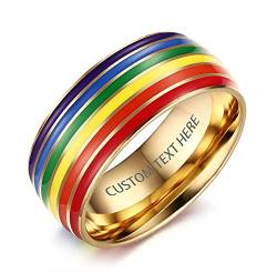 XUANPAI 8mm Custom Personalized Stainless Steel Gay Pride Rainbow Relationship Engagement Rings Wedding Band for Gay Lesbian Couples,Size 57 von XUANPAI