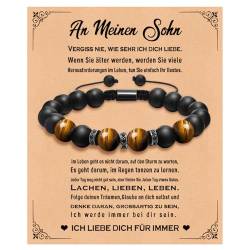 XUANPAI Armband Herren Damen Perlen aus Natursteine Tigerauge Stein Schwarzer Onyx Stein 10mm Perlenarmband Verstellbare Armbänder, Geschenke Für Männer und Frauen (Sohn) von XUANPAI