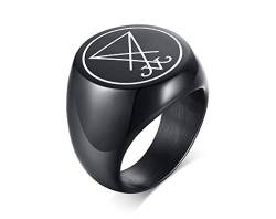 XUANPAI Edelstahl Siegel des Satans Symbol Baphomet Pentagramm Siegelring Talisman Amulett Schmuck für Männer Größe 64 von XUANPAI