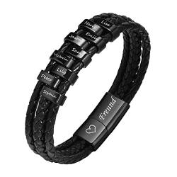 XUANPAI Freund Armband, Personalisierte Geschenke Herren Armband, Schwarz Echtleder Breites Lederarmband, Armband mit Namen, Geschenke für Männer Papa Sohn Ehemann Freund Opa Enkel Onkel Neffe von XUANPAI