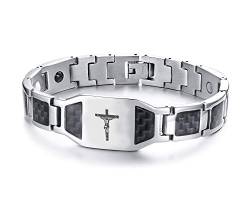 XUANPAI Katholische Jesus Christus auf INRI Kreuz Kruzifix Magnetfeldtherapie Gesundheit Armband Balance Carbon Armband, Splitter von XUANPAI