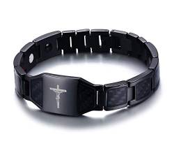 XUANPAI Katholischer Jesus Christus auf INRI Kreuz Kruzifix Magnetfeldtherapie Gesundheit Armband Balance Carbon Armband, Schwarz von XUANPAI