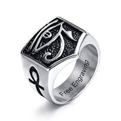 XUANPAI Männer Horus Auge Ring, Ankh Kreuz Ring ägyptischer Vintage Ring für Männer, Herrenring Edelstahlring für Geburtstag Weihnachten Halloween, Silber 67 von XUANPAI