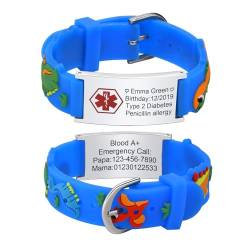 XUANPAI Notfallarmband Kinder SOS Armband : Personalisiert Medizinisches ID Armband Wasserdichtes Weiches Silikonband Angenehm Verstellbare Länge Cartoon Armband Namensarmband für Jungen Mädchen von XUANPAI