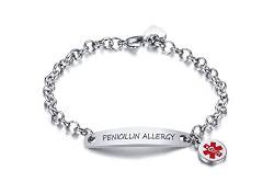 XUANPAI PENICILLIN Allergy Vorgravierte Medizinische Alarmmanschette Armreif Notfall Link Verstellbares Armband Runder Namens-ID-Tag für Damen Mädchen von XUANPAI