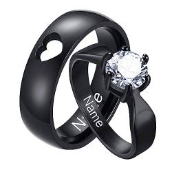 XUANPAI Paar Ringe mit Gravur, Personalisierte Edelstahl Hochzeitsring mit Zirkon, Kundenspezifischer Ring Name Ring Freundschaftsringe Partnerringe Eheringe für Männer Frauen von XUANPAI