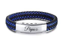 XUANPAI Papa Armband Lederarmband Vatertagsgeschenk, Gravur Papa, Schwarz Leder Armbänder für Herren, Geschenk für Papa Vater (BL-463S) von XUANPAI