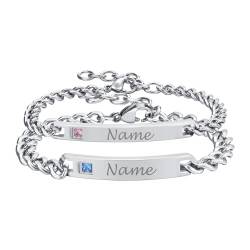 XUANPAI Partnerarmbänder Paar Armbänder mit Gravur - Personalisierte Pärchen Armband Edelstahl Partner Armbänder Silber Armband für Paare Geschenk Hochzeitstag Geburtstag Weihnachten Valentinstag von XUANPAI