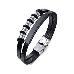XUANPAI Personalisierte Engravur Herren Armband, Schwarzes Leder Armband mit 2-7 Namen, Personalisierte Geschenke für Männer (Schwarz, 5 Namen) von XUANPAI