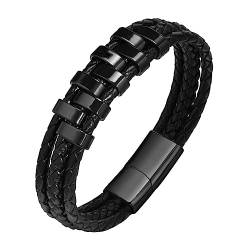 XUANPAI Personalisierte Herren Armband Schwarz Echtleder Breites Lederarmband, Armband mit Namen, Geschenke für Männer Papa Sohn Ehemann Freund Opa Enkel Onkel Neffe von XUANPAI