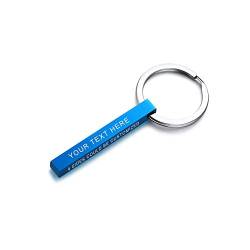 XUANPAI Personalisierte Kundenspezifische Vertikale 4-seitige Gravur Edelstahl Minimalist Quader Bar Schlüsselbund Schlüsselring Geschenk Unisex Blau von XUANPAI