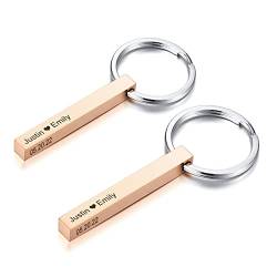 XUANPAI Personalisierte Maßgeschneiderte Vertikale Überzogene 4 Seitige Können Graviert Werden Edelstahl Minimalistischen Quader Bar Keychain Schlüsselanhänger Geschenk Unisex Rose Gold 2 Stücke von XUANPAI