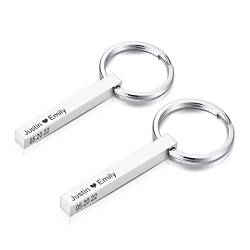 XUANPAI Personalisierte Maßgeschneiderte Vertikale Überzogene 4 Seitige Können Graviert Werden Edelstahl Minimalistischen Quader Bar Keychain Schlüsselanhänger Geschenk Unisex Silber 2 Stücke von XUANPAI