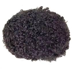 8mm Lockiges Haar Toupet for Männer Voll PU Haar System for Schwarze Männer Männliche Haar Prothese Perücken for mann 0,1mm PU Echthaar (Color : 1B 12mm, Size : 120%_6X8) von XUCHIL