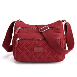 XUDREZ Damen-Crossbody-Tasche, mehrere Taschen, Schultertasche, Reisetasche, Handtasche, Burgunderrot von XUDREZ