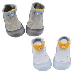 XUEJIANN Baby Festliche Schuhe Socke Schuh Elastische Indoor Slipper Infant Erste Cartoon Katzen Weiche Sohle Gummi Schuhe Schuhe Kinder 1 Jahr Junge (Grey, 22) von XUEJIANN