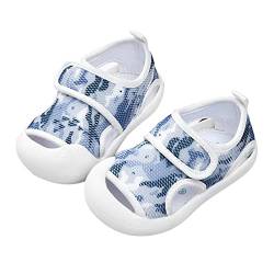 XUEJIANN Sandalen Kinder 22 Sommer-Säuglingskleinkind-Mädchen-Jungen-Schuhe Sandalen mit flachem Boden, nicht slio, halboffene Spitze, atmungsaktive, weiche Schuhe (1-Blue, 21 Infant) von XUEJIANN