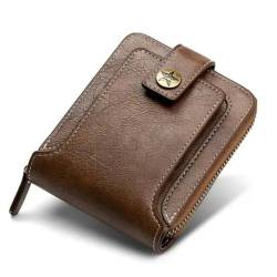 XUEPAYZK Geldbörse Retro-Männer Kleine Brieftasche Kurzer Horizontaler Reißverschlussschnallenmünzen Tasche Tri-Fold Card Holder Wallet-Braun von XUEPAYZK