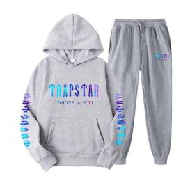 XUEQINGDE Trapstar London Tracksuit für Herren Y2K Jogginganzug Trapstar Pullover Hooded Jacket & Trousers mit Allmähliche Veränderung Monogramm Reine-Farbe Sportkleidung von XUEQINGDE