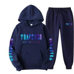 XUEQINGDE Trapstar London Tracksuit für Herren Y2K Jogginganzug Trapstar Pullover Hooded Jacket & Trousers mit Allmähliche Veränderung Monogramm Reine-Farbe Sportkleidung von XUEQINGDE