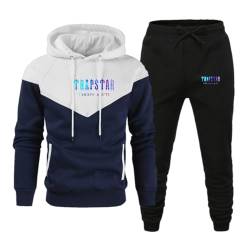 XUEQINGDE Trapstar Patchwork-Trainingsanzug für Herren Y2K Jogginganzug Trapstar Pullover Hooded Jacket & Trousers mit Allmähliche Veränderung Monogramm Reine-Farbe Sportkleidung von XUEQINGDE