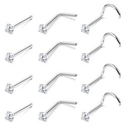 XUJLRL 12 Stück Nasenstecker Nasenringe 316L Chirurgenstahl Nasenpiercing Ohrstecker mit Zirconia Nase Nostril Piercing Stecker von XUJLRL