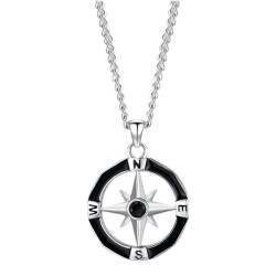XUJLRL Kette Herren, Halskette mit Kompass Anhänger für Herren Silber Kette Orginal Herren/Geschenke für Männer Edelstahl Anhänger(60CM) von XUJLRL