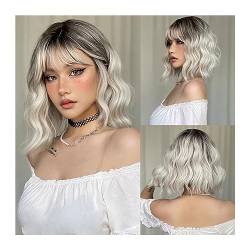 Perücken Blonde kurze gewellte Cosplay-Lolita-Perücken mit Pony, helles Platin, Bob-Kunsthaar-Perücken for Frauen, hitzebeständig Perücke fasching (Color : Wig-WL1077-2) von XUJUAN-0227