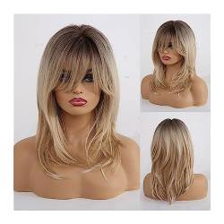 Perücken Synthetische Perücken for Frauen, blonde Ombre-Naturhaarperücken mit Pony, geschichtete Cosplay-Perücken, mittellange hitzebeständige Perücke Perücke fasching von XUJUAN-0227