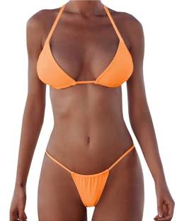 XUNYU Bikini-Set, brasilianische Bademode, zweiteiliger Badeanzug, gepolstert, Tanga, Badeanzüge, neon-orange, Small von XUNYU