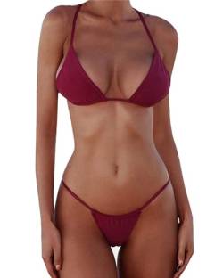 XUNYU Damen bikini-satz-verband fest brasilianische bademode zwei stücke zu gepolsterte thong badeanzug mittel bikini-satz-wein-rot von XUNYU