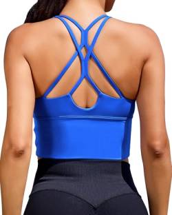 XUNYU Sport-BHs für Damen, lange Passform, bauchfreies Top, Tanktop, Fitnessstudio, Camisole mit Riemen, überkreuzt, Yoga, Workout, Lauf-Shirts, Königsblauer Sport-BH, small von XUNYU