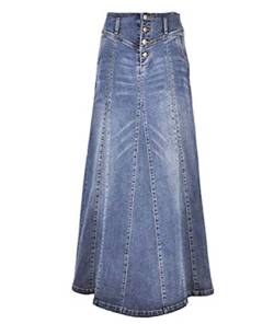 Damen High Waist Denim Langer Rock Vintage Distressed A-Linie Maxi Jeansröcke,Blau,XL von XUSAI