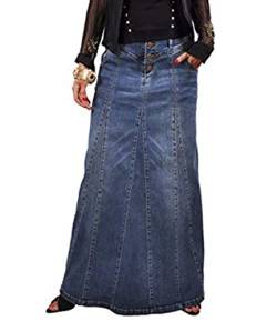Damen High Waist Denim Langer Rock Vintage Distressed A-Linie Maxi Jeansröcke,Dark Blue,3XL von XUSAI