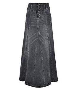 Damen High Waist Denim Langer Rock Vintage Distressed A-Linie Maxi Jeansröcke,Grau,5XL von XUSAI