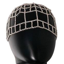 Kopfkette Strass Mesh Cover Kopf Haarkette Kopfbedeckung Stirnband for Frauen Kristall Braut Kopfschmuck Mütze Hut Quaste Stirnband (Color : Gold, Size : One Size) von XUUFAERR