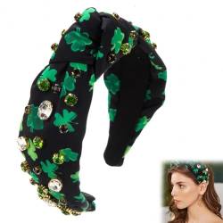 St. Patrick's Day Stirnband, grünes Glückskleeblatt-Oberteil, Knoten-Haarband, Strass, Kristall, Perlen, geknotetes Stirnband für Damen, Urlaub, Feier, Party, Headwraps von XUXN