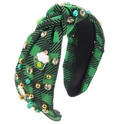 St. Patrick's Day Stirnband für Damen, grünes Glückskleeblatt-Haarband, Strass, Kristall, Perlen, geknotetes Stirnband, irischer Urlaub, Haarschmuck, Outfits, Geschenke, #Hut, #Bierkrug von XUXN