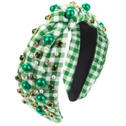 St. Patrick's Day-Stirnband für Frauen, geknotetes Stirnband mit Strass-Kristallperlen, grünes Glückskleeblatt-Haarband mit Knoten, St. Patrick's Day-Accessoires, irische von XUXN