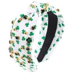 St. Patrick's Day-Stirnband für Frauen, geknotetes Stirnband mit Strass-Kristallperlen, grünes Glückskleeblatt-Haarband mit Knoten, St. Patrick's Day-Accessoires, irische von XUXN