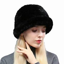 XUYUZUAU Frauen Damen Echtes Rex-Kaninchenfell Hüte Strickmützen Caps Mütze Winter Warmen Mode von XUYUZUAU