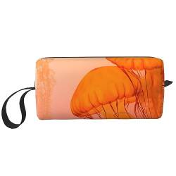 Make-up-Tasche für Frauen, Quallen, Orange, bedruckt, große Kapazität, Kosmetiktaschen, tragbare Kulturtasche, Reise-Aufbewahrung, Siehe Abbildung, Einheitsgröße, Taschen-Organizer von XVBCDFG