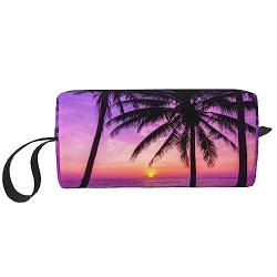 Make-up-Tasche mit Palmen-Silhouette bei Sonnenuntergang, große Kapazität, Kosmetiktaschen, tragbare Reise-Aufbewahrungstasche, täglicher Kulturbeutel, Siehe Abbildung, Einheitsgröße, von XVBCDFG