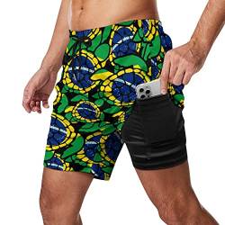 XVBCDFG Brasilien Flagge Meeresschildkröte Herren Badehose mit Kompressionsfutter Stretch Shorts für Surfen Strand Badeanzug Sport, Siehe Abbildung, L von XVBCDFG